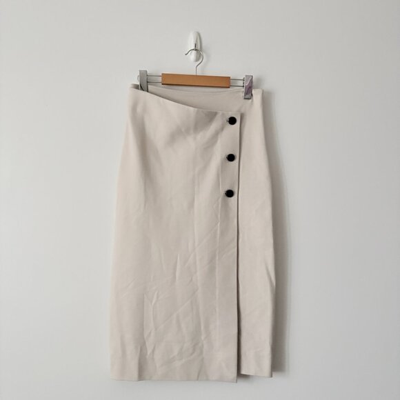 Aritzia Babaton Billy Button Midi Pencil Skirt Matte Pearl Size 6 - Picture 4 of 7